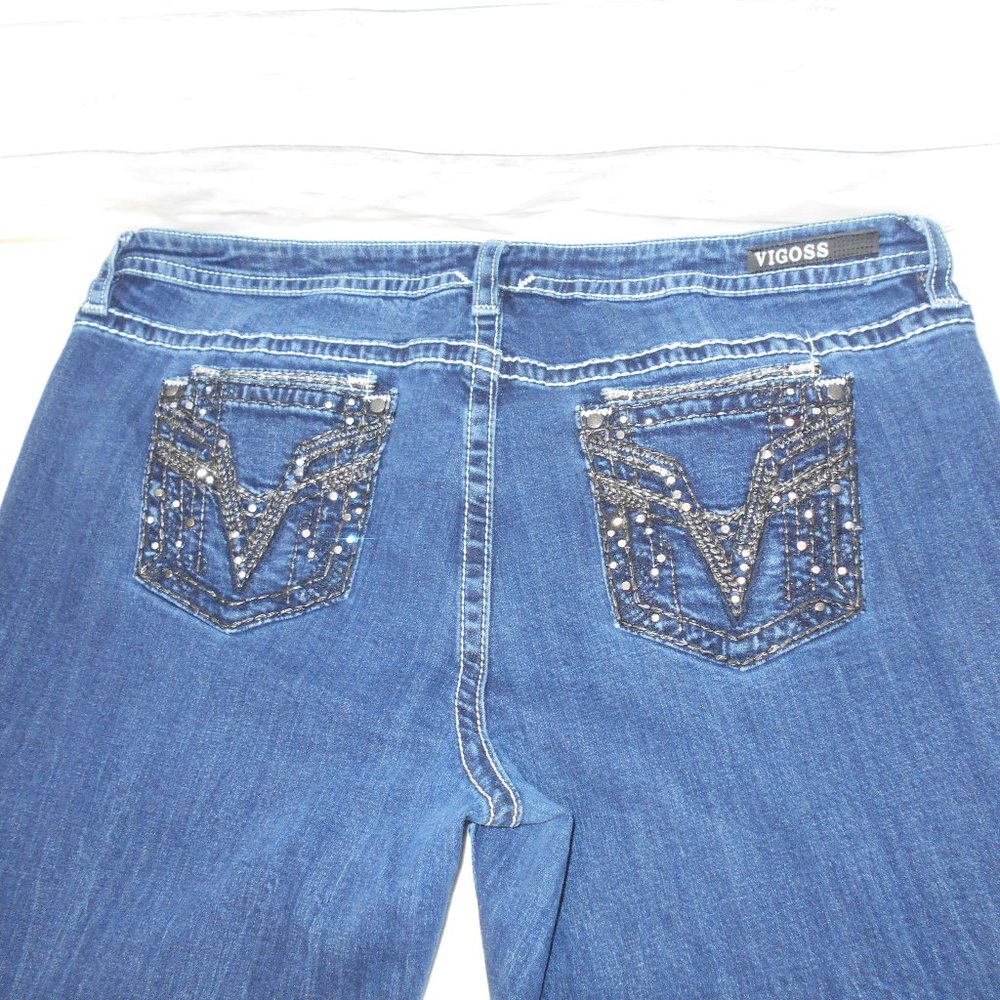 VIGOSS The Dublin Slim Boot 22 x 33 Plus Women Stretch Blue Jeans STUD Jewels